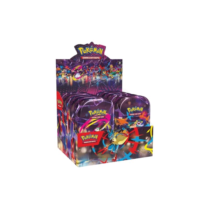 Karmesin & Purpur: "Mega-Entwicklung" - Mini Tin Display (20 Booster / 10 Tin Boxen)