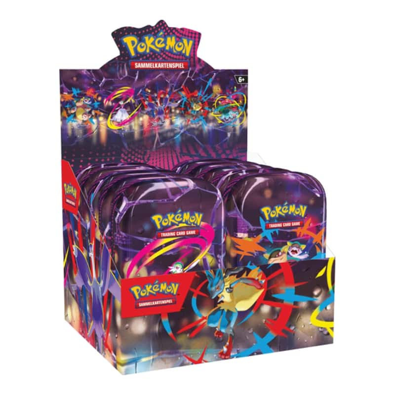 Karmesin & Purpur: "Mega-Entwicklung" - Mini Tin Display (20 Booster / 10 Tin Boxen)