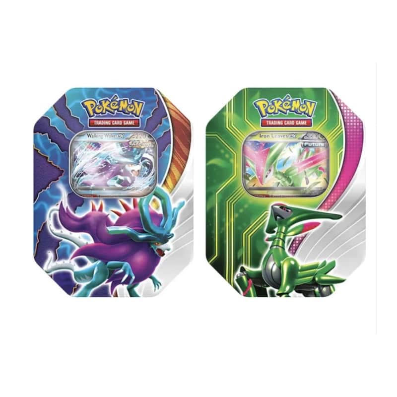 Scarlet & Violet Products: Paradox Clash Tins: Walking Wake / Iron Leaves ex Tin-Box (EU Version) (4 Booster)