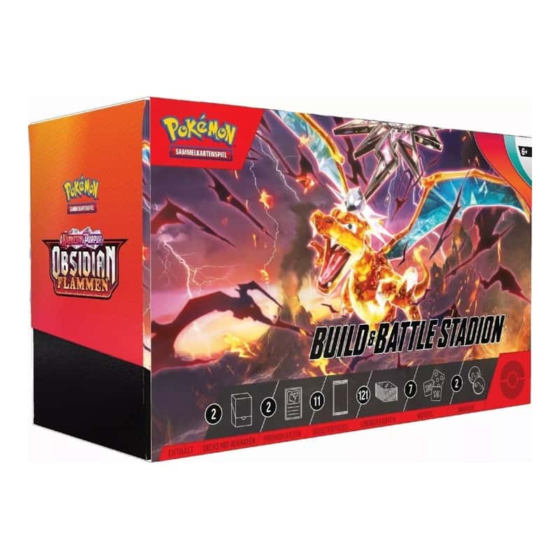 Karmesin & Purpur: "Obsidianflammen" - Build & Battle Stadium Box (11 Booster)