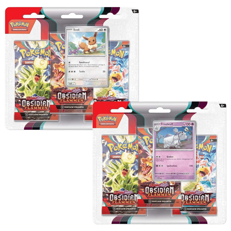 Karmesin & Purpur: "Obsidianflammen" - Evoli / Friedwuff 3-Pack Blister (3 Booster)