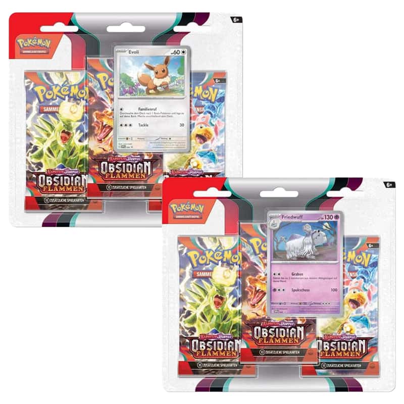 Karmesin & Purpur: "Obsidianflammen" - Evoli / Friedwuff 3-Pack Blister (3 Booster)
