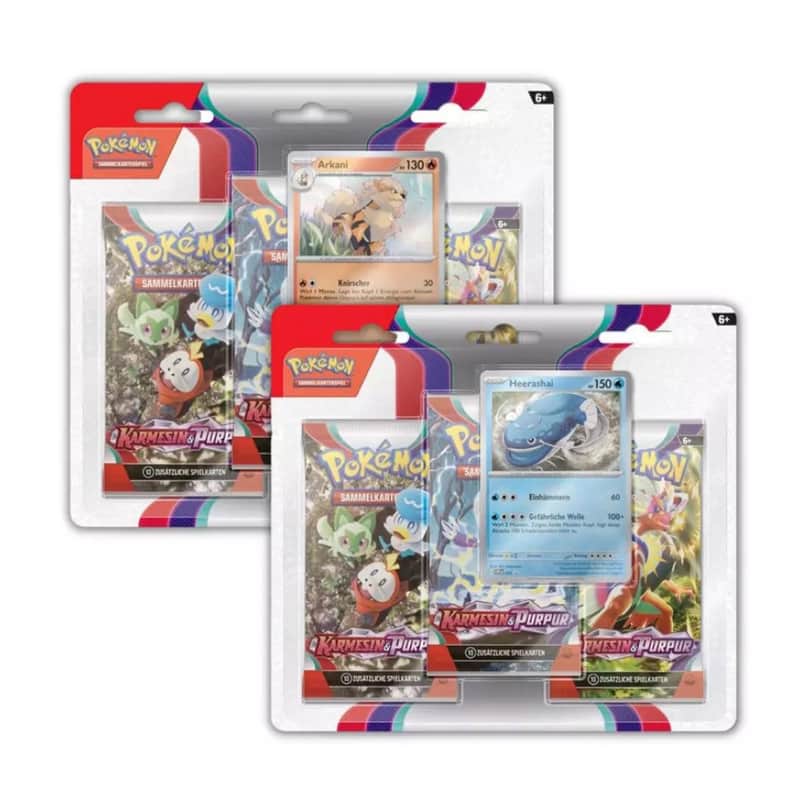 Karmesin & Purpur: "Karmesin und Purpur" - Heerashai / Arkani 3-Pack Blister (3 Booster)