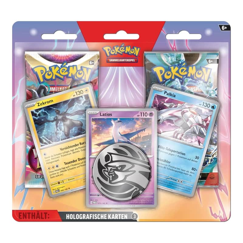 Karmesin & Purpur Produkte: Enhanced 2-Pack Blister: Zekrom, Latios & Palkia (2 Booster)