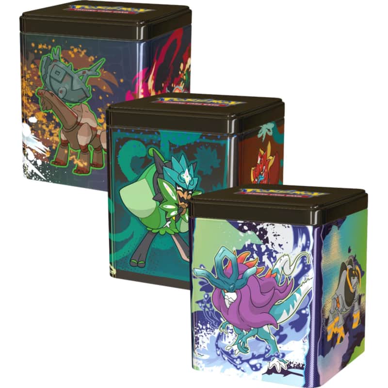 Scarlet & Violet Products: 2025 Stacking Tin: Ogerpon / Paradox Pokemon / Treasures of Ruin (3 Booster)