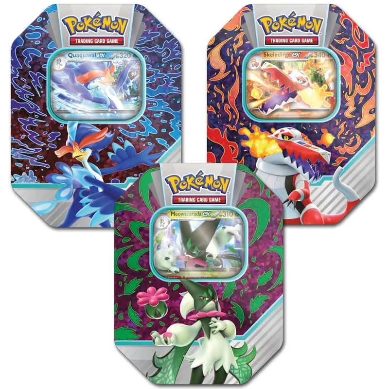 Scarlet & Violet Products: Paldea Partners Tins: Meowscarada / Skeledirge / Quaquaval ex Tin-Box (4 Booster)