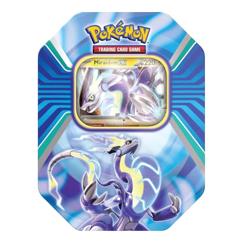 Karmesin & Purpur Produkte: Paldea Legenden Tins: Miraidon ex Tin-Box (4 Booster)